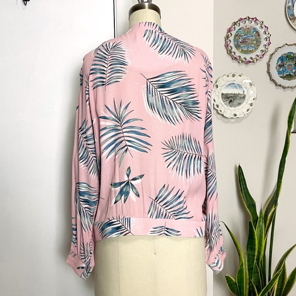 BB Dakota tropical bomber jacket L – retro palm print baseball style - Picture 4 of 8